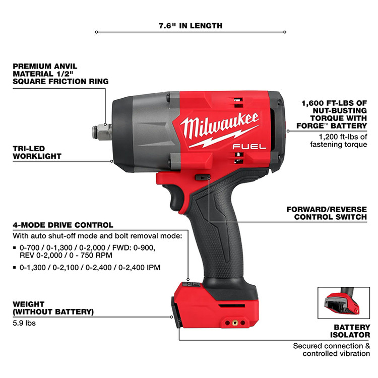 Milwaukee 2967-20 M18 FUEL 18V 1/2 in High Torque Impact Wrench